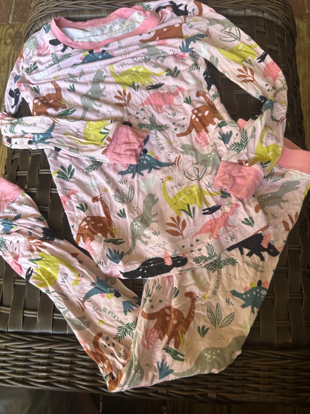Little Sleepies Kids Pink Dinosaur Print Pajama Set bamboo size 5/6